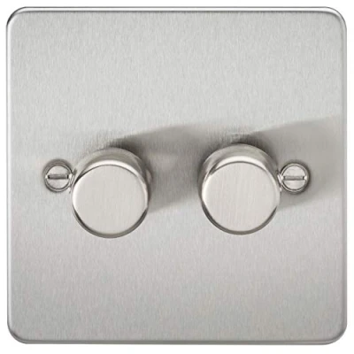 Image of KnightsBridge 2G 2 way 10 200W (5 150W LED) Intelligent Flat Plate Dimmer Brushed Chrome