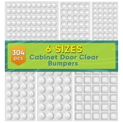 Image of 304 Pieces Clear Rubber Feet Bumper Pads, Buffer Pads Adhesive Feet, 6 Size Cabinet Door Bumpers Round, Hemispherical, Square Noise Dampening for Drawers, Glass Non Slip