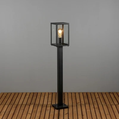 Image of Carpi Outdoor Modern Short Bollard E27 Black With Clear Glass, IP44