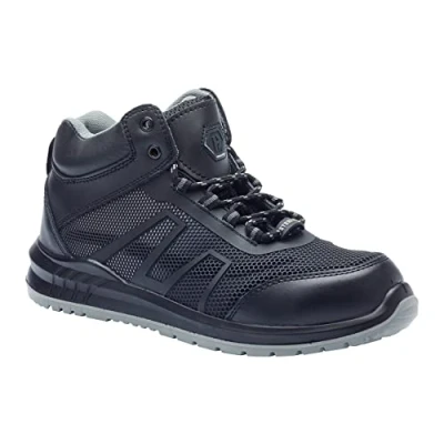 Image of Blackrock Wilson S1 P Safety Boots, Anti Static Black Leather Hiker with Steel Toe Cap and Protective Midsole, Ankle Support, Slip Sole, Lightweight Work Boots