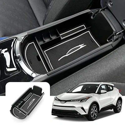 Image of LFOTPP Car Armrest Organizer for T*oyota C HR CHR 2016 2022, Center Console, Tray, Glove Compartment Storage Box Interior Accessories (White)