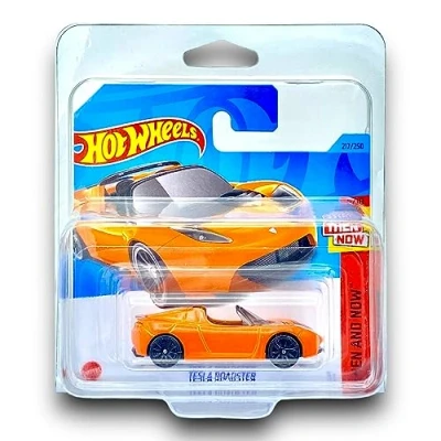Image of Hot Wheels Tesla Roadster (Orange) 6/10 Then and Now 2023 217/250 (Short Card) COMES IN A KLAS CAR KEEPER PROTECTOR COLLECTORS CASE HKJ44
