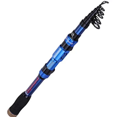 Image of Sougayilang Telescopic Fishing Rod 24 Ton Carbon Fibre, CNC Machined Reel Holder, Comfortable EVA Handle, Travel for Trout Fishing, Blue 2.7 m