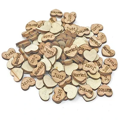 Image of 10mm Just Married Love Hearts Wooden Shabby Chic Craft Scrapbook Vintage Confetti (50)