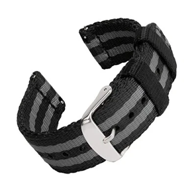 Image of Archer Watch Straps Seat Belt Nylon Quick Release Bands (Black/Gray, 22mm)