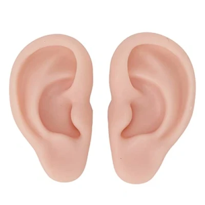 Image of Silicone Ear Model, Left and Right Soft Flexible Model Fake Piercing Practice, Body Parts, Realistic Mold for Jewelry Display Acupuncture Mannequin(Medium Fleshcolor)