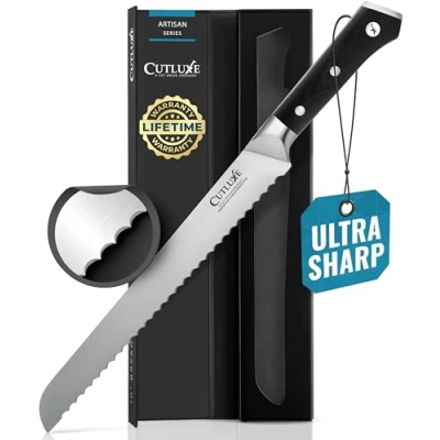 Image of Cutluxe Bread Knife 10&quot; Serrated Knife, Perfect for Homemade, Sourdough Razor Sharp Forged High Carbon German Steel, Full Tang, Ergonomic Handle Design Artisan Series