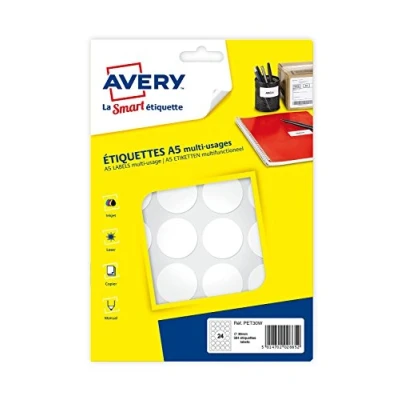 Image of AVERY Pack of 384 White Self Adhesive Dots, Diameter 30 mm