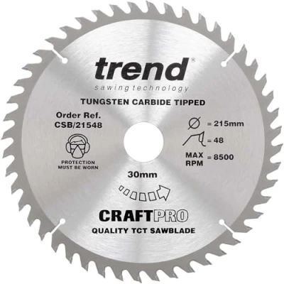 Image of Trend Wood Circular Saw Blade, 215mm Diameter, 30mm Bore, 48 Teeth, TCT, 2.6mm Kerf, +15 Hook, CSB/21548