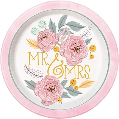 Image of Unique 72555 9&quot; Round Dinner Plates Printed Floral Design 8ct, Pink, 23 cm