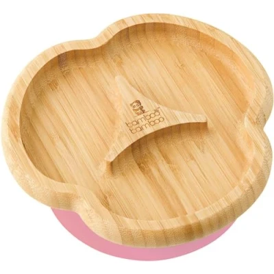 Image of Bamboo Baby Plate and Toddler Plate, Suction for Feeding Weaning, Divider Taste with Secure Suction, Plates Babies from 6 Months (Divider, Pink)