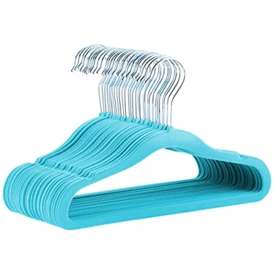Image of Amazon Basics Kids Velvet, Non Slip Clothes Hangers for Infant and Toddler, 11.6 Inches, Pack of 30, Blue