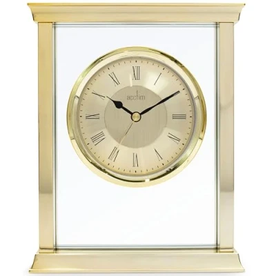 Image of Acctim Gold Tone and Glass Quartz Battery Mantel Clock with Roman Numerals Halton Height 18.5 cm 37008