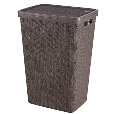 Image of Curver Jute Woven Effect 70% Recycled Rectangular Laundry Hamper 58 Litres Peppercorn