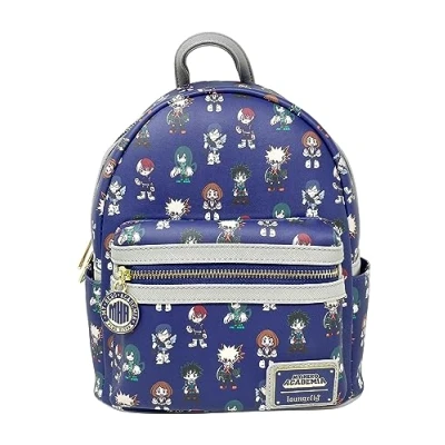 Image of Loungefly My Hero Academia Group Allover Print MHA Womens Double Strap Shoulder Bag Purse, Blue, M