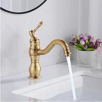 Image of Rozin Antique Brass Bathroom Sink Tap Single Hole Deck Mounted Basin Mixer Wash