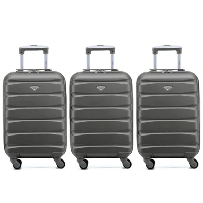 Image of Flight Knight Set of 3 Premium Lightweight 4 Wheel ABS Hard Case Suitcases Cabin Carry On Hand Luggage Approved for Over 35 Airlines Including easyJet, Maximum Size KLM &amp; Air France 55x35x25cm