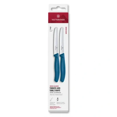 Image of Victorinox Swiss Classic Blue 11cm Serrated 2 Piece Tomato &amp; Table Knife Box Set