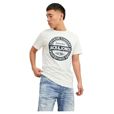 Image of Jack &amp; Jones Oneck Print Tshirt, Men&#039;s, Size: XL, Cloud dancer