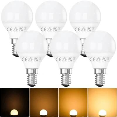 Image of Nottac E14 Dimmable LED Bulbs, 2700K Warm White, Small Edison Screw Golf Ball (SES), Energy Saving Light 5W (40W Equivalent), 440LM, Long Lifespan, Pack of 6