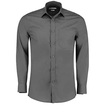 Image of Kustom Kit Men&#039;s Poplin Shirt (Long Sleeve) Business, Grey (Graphite Kk GRP ), 42 (Size: 16.5)