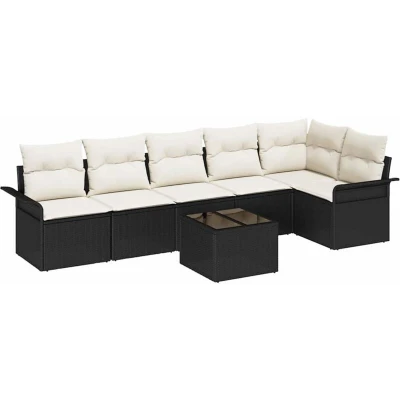 Image of vidaXL 6 Piece Garden Sofa Set with Cushions Brown Poly Rattan