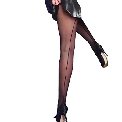 Image of Yummy Bee Sheer Tights for Women Seamed Back Seam Plus Size Women&#039;s 8 18 (Black, Large)