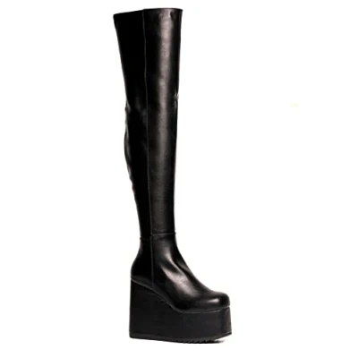 Image of LAMODA Women&#039;s Never Again Knee High Boot, Black Pu, 3 UK