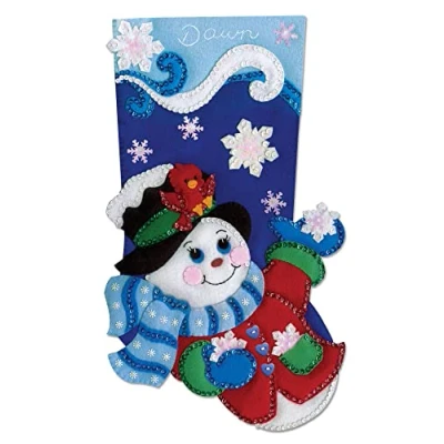 Image of Design Works Crafts Snowflake Snowman Felt Applique Stocking, Multi Colour, 20 x 45.5 2 cm