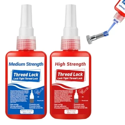 Image of Thread Lock, 50ml x2 Locktight Threadlock Medium and High Strength Threadlocker Lock &amp; Seal Nuts, Bolts, Stable Anti Rust
