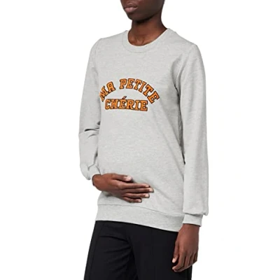 Image of MAMALICIOUS Women&#039;s Mlulrika Vita L/S Sweat Top 2f Sweatshirt, Light Grey Melange/Print: Front Print, S