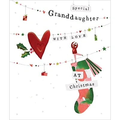 Image of Special Granddaughter with Love Foiled Heart Christmas Card Xmas Greeting Cards 495212