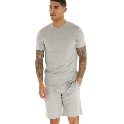 Image of BRAND KRUZE Mens Crew Neck SHORT Sleeve Plain T Shirt and Casual Regular Fit Shorts SET KZSS144 TSHIRT &amp; GREY M