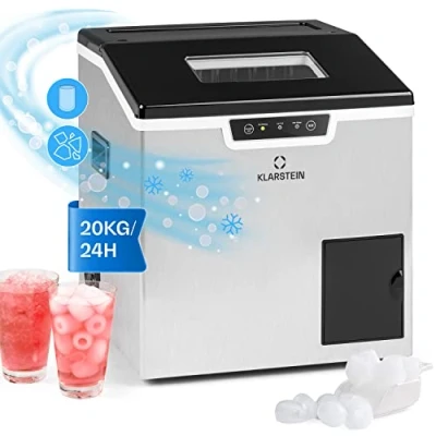 Image of Klarstein Icefestival Cube Ice Maker 400W, 12 20kg Cubes / 24h, Compartment Capacity: 1.9kg, Water Tank: 1.8L, Bullet Ice, Shaved Touch, Connection via Hose, Stainless Steel