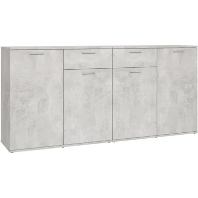 Image of vidaXL Sideboard Concrete Grey, Minimalist Design, Engineered Wood, 160x36x75 cm, 4 Doors and 2 Drawers, Ideal for Living Room Bedroom.