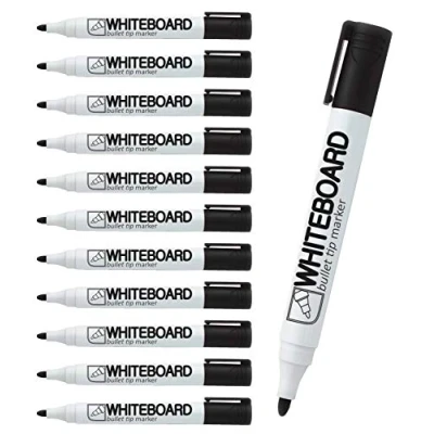 Image of CROWN Drywipe Markers Bullet Tip Pack Of 12 Dry Erase Ink Black 2mm Line