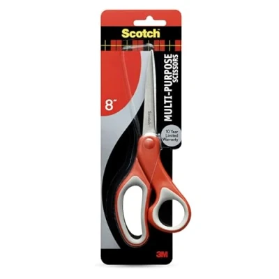 Image of Scotch 8 Inch Multi Purpose Scissors, Great for Everyday Use (1428),Red/Grey