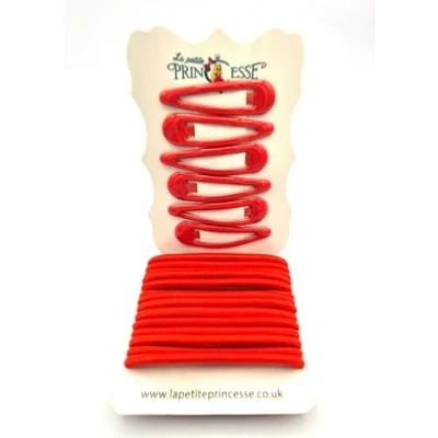 Image of Hair Accesories School red Set Girls 14 Elastics Bendies Bobbles 6 Clips Slides Ponios (RED)