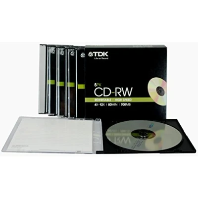 Image of TDK T18791 4X 12X Speed 700MB 80min CD RW Slim Jewel Case 5 Pack