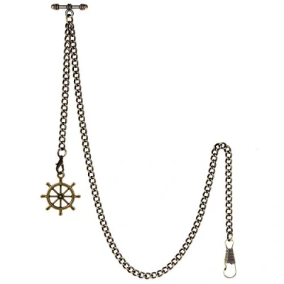 Image of TREEWETO Men&#039;s Albert Chain Pocket Watch Curb Link Key 2 Hooks with Antique Bronze Rudder Pendant Design Charm Fob T Bar
