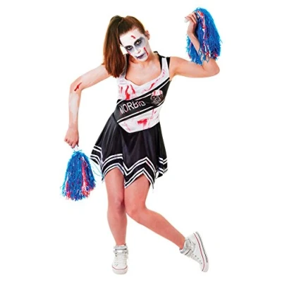 Image of Bristol Novelty AC405 Halloween Zombie Cheerleader For Women White and Black Costume, UK Size 10 14