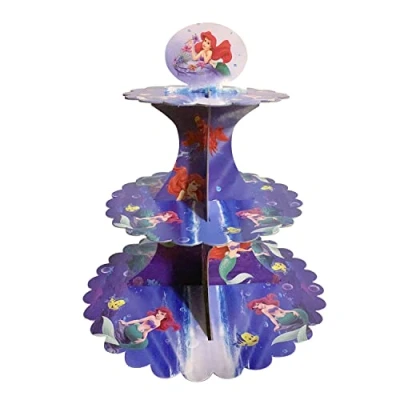 Image of AEX 3 Tier Cake Stands for Afternoon Tea, Biodegradable Cupcake Stand Cardboard, Round Dessert Tower Party, Birthday, Anniversary, Wedding (Mermaid 1)