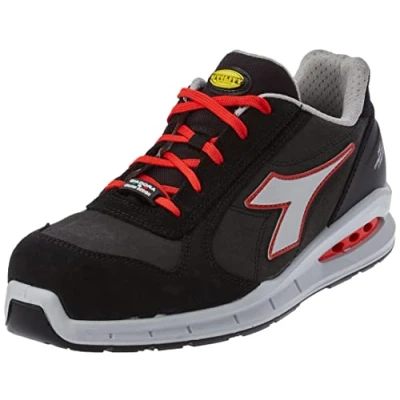 Image of UTILITY DIADORA Men&#039;s Run Net Airbox Low S3 SRC Sneaker, C9034 Asphalt, Silver, Red, 8 UK