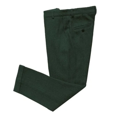 Image of Solovedress Men&#039;s Vintage Tweed Dress Trousers Herringbone Regular Fit Business Suit Trousers, Hunt Green, 30 W/30 L