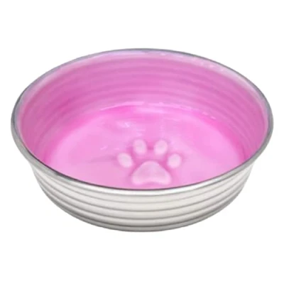 Image of Loving Pets Le Bol Glazed Interior Stainless Steel Dog Bowl Non Slip Dishwasher Safe Durable Pet Dish Rose Medium (850 ml)