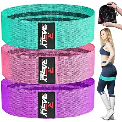 Image of Rasly Fabric Resistance Bands for Women and Men Perfect Exercise Booty Workout Legs, Thighs, &amp; Hips Non Slip Glute Squat Set of 3