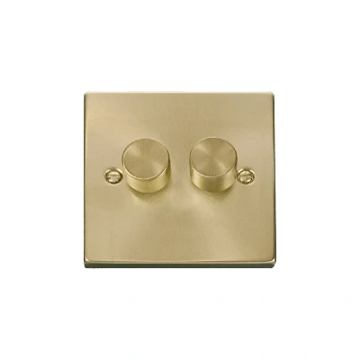 Image of Click Deco 2 Gang Way 100W LED Dimmer Switch Satin Brass