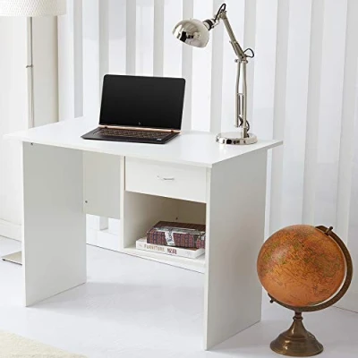 Image of RayGar Office Computer Desk with 1 Drawer and Open Storage Space PC Table Workstation for Home (White)