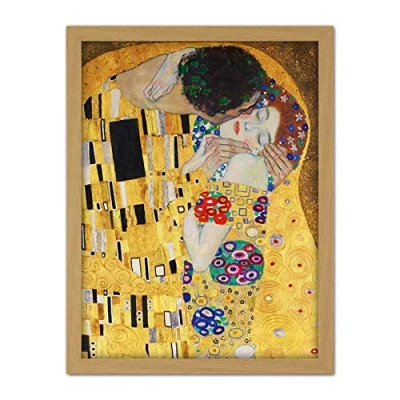 Image of Wee Blue Coo Klimt The Kiss Artwork Framed Wall Art Print 18X24 Inch