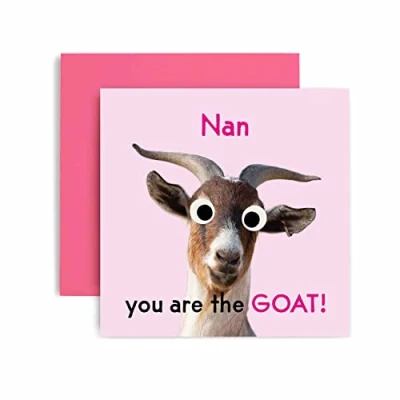 Image of Huxters Birthday Cards for Women You&#039;re the GOAT Nan Happy Card Birthday, Mother’s Day with Lovely Pink Envelope Funny (Nan)